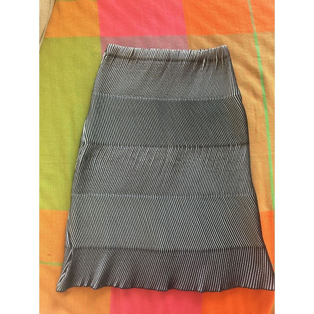 Issey Miyake Black Gray Geometric Accordion Pleated Midi Skirt S/M Japan